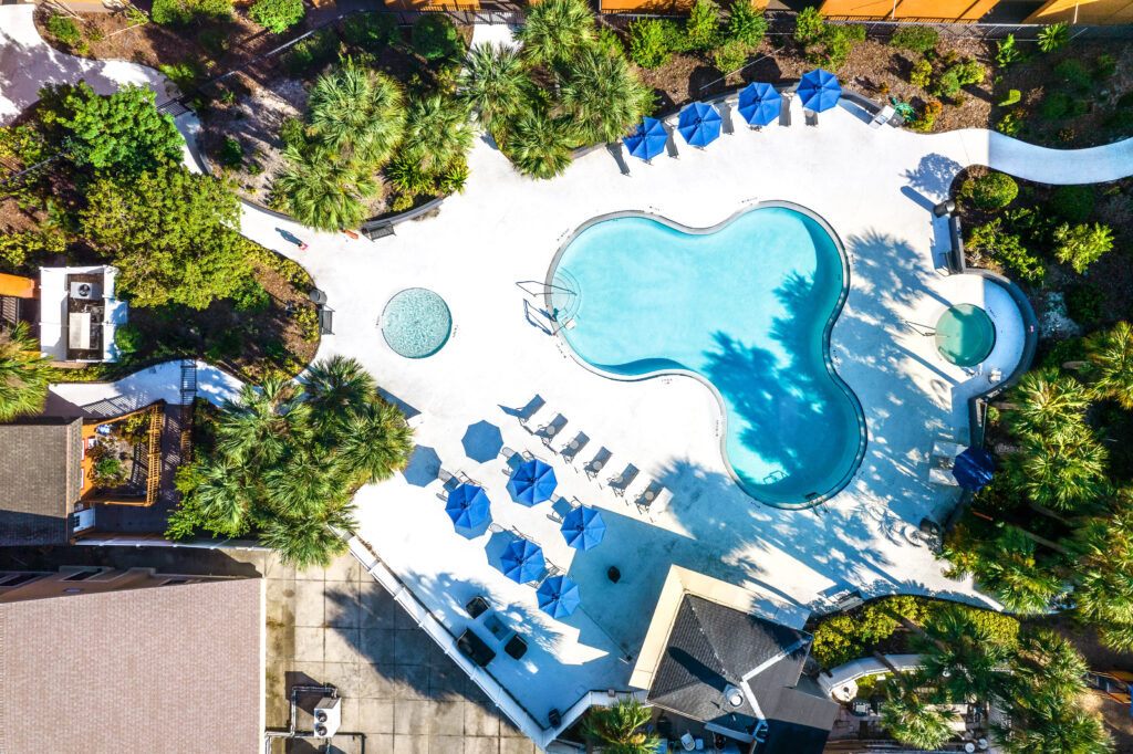 Aerial view of pool area